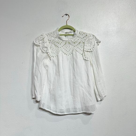 AEOM White Eyelet Lace Blouse Sz S - Picture 1 of 10
